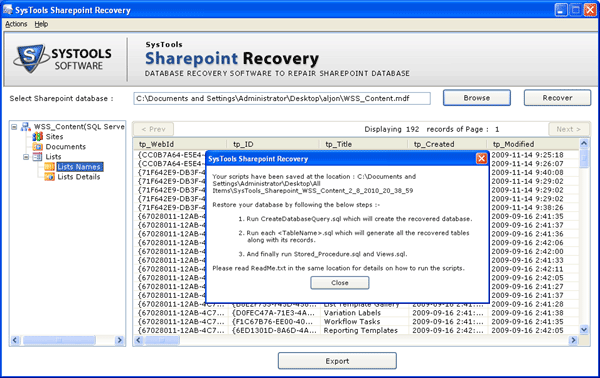 MOSS SharePoint Recovery Tool 3.0