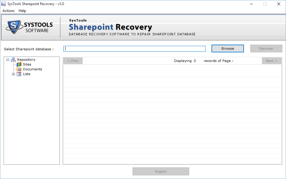 Open Sharepoint Recovery Tool from Start menu