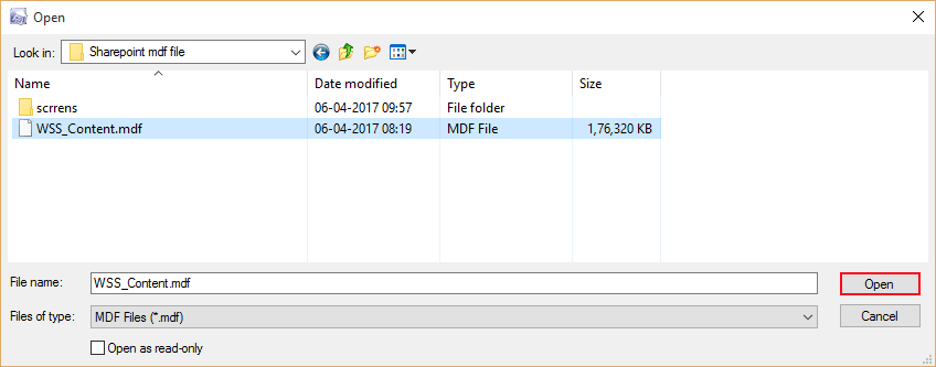 Browse corrupted or damaged sharepoint MDF file