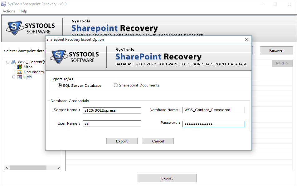 Fill up database credential